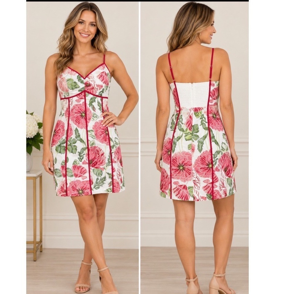 Adelyn Rae Floral Embroidered Mini Spaghetti Strap Sweetheart Dress size Large